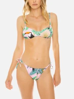 Pink Tropical Print Bikini With Bralette Top
