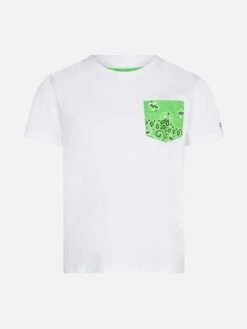 MC2 Saint Barth Boy Cotton T-shirt With Green Bandanna Printed Pocket
