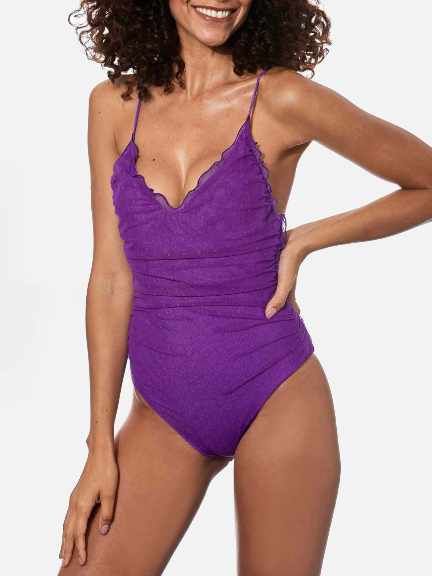Purple One Piece Swimsuit Francoise With Tulle 3 Purple One Piece Swimsuit Francoise With Tulle