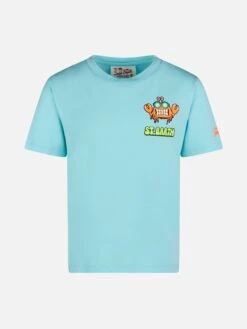 MC2 Saint Barth Boy Water Green Cotton T-shirt With St. Barth Addicted Print