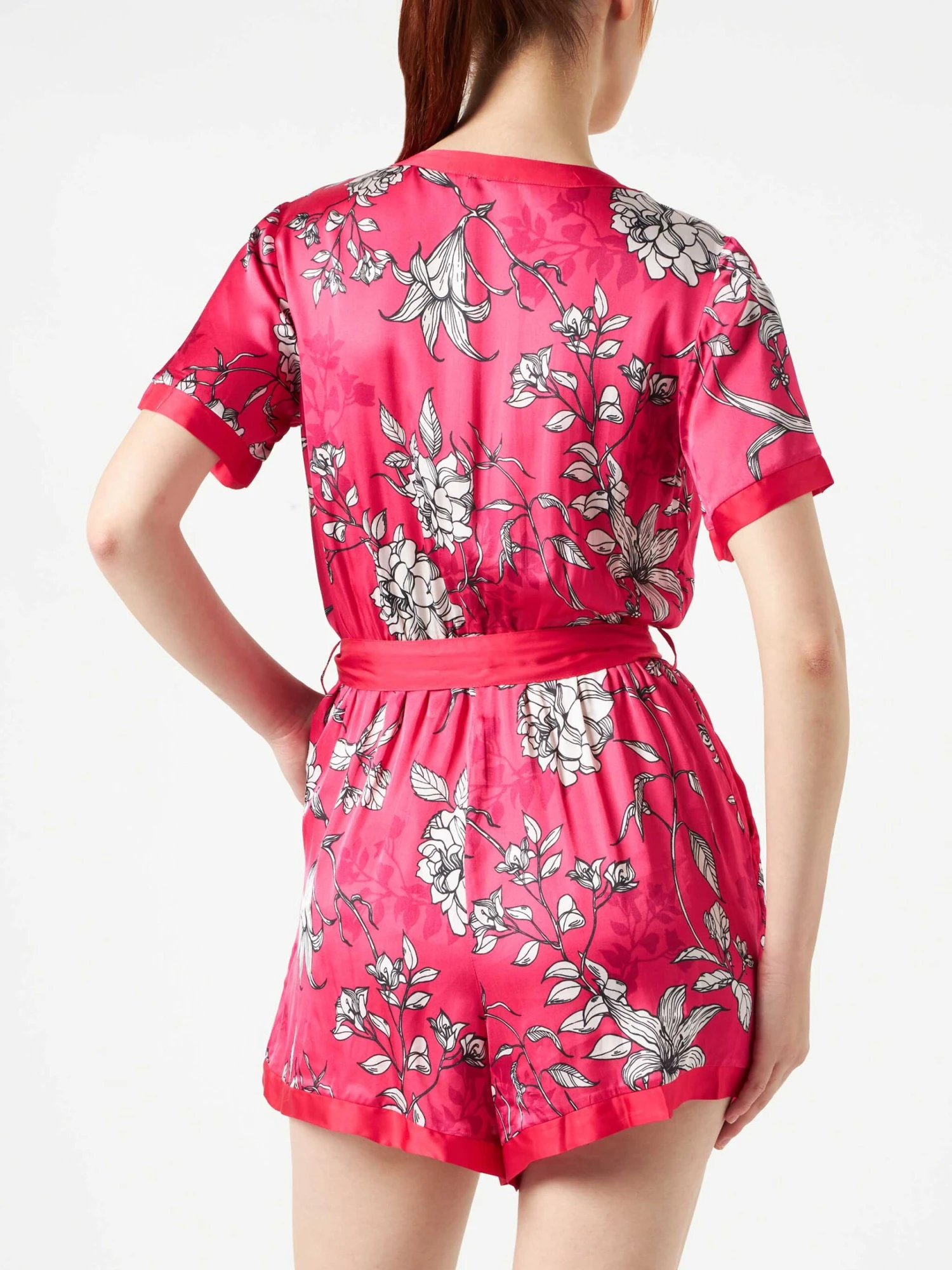 Red Short Jumpsuit With White Flower Print 4 Red Short Jumpsuit With White Flower Print - Image 2