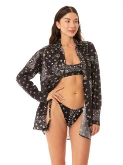 MC2 Saint Barth Black Linen Shirt With Trimmings -MC2 Saint Barth Shop shirt bandanna black woman2