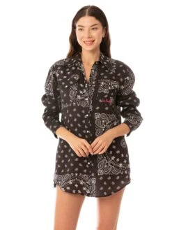 MC2 Saint Barth Black Linen Shirt With Trimmings -MC2 Saint Barth Shop shirt bandanna black woman4