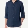 MC2 Saint Barth Man Navy Blue Linen Pamplona Shirt