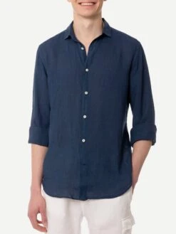 MC2 Saint Barth Man Navy Blue Linen Pamplona Shirt