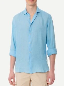 MC2 Saint Barth Man Light Blue Linen Pamplona Shirt