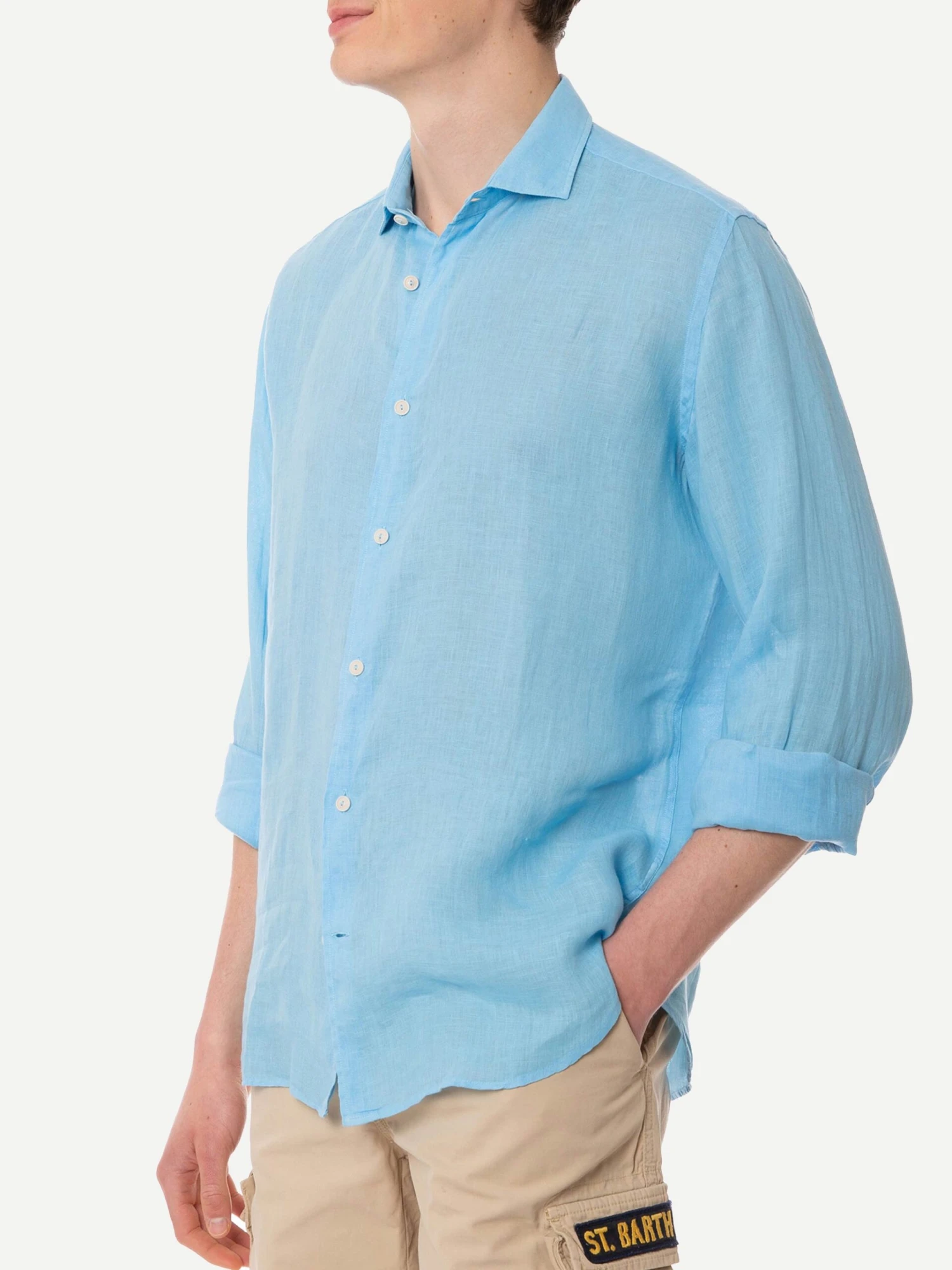 MC2 Saint Barth Man Light Blue Linen Pamplona Shirt 4 MC2 Saint Barth Man Light Blue Linen Pamplona Shirt - Image 2