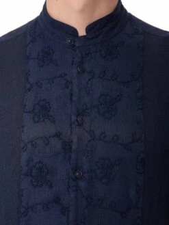 Man Blue Linen Shirt With Flower Embroidery -MC2 Saint Barth Shop shirt man blue corean4