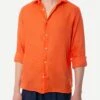 MC2 Saint Barth Man Water Color Orange Linen Pamplona Shirt -MC2 Saint Barth Shop shirt orange linen man 1