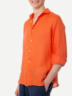 MC2 Saint Barth Man Water Color Orange Linen Pamplona Shirt -MC2 Saint Barth Shop shirt orange linen man 2
