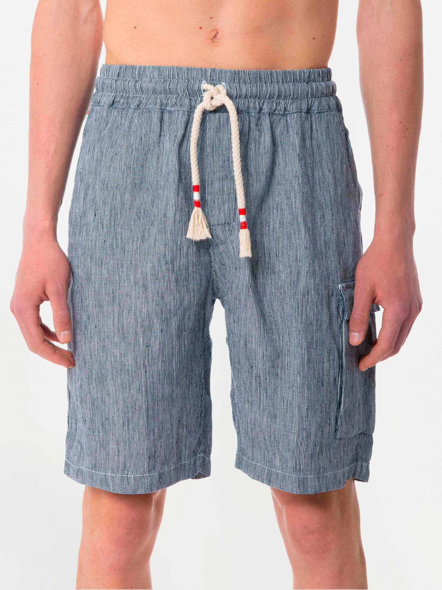 Striped Denim Color Linen Bermuda Shorts 3 Striped Denim Color Linen Bermuda Shorts