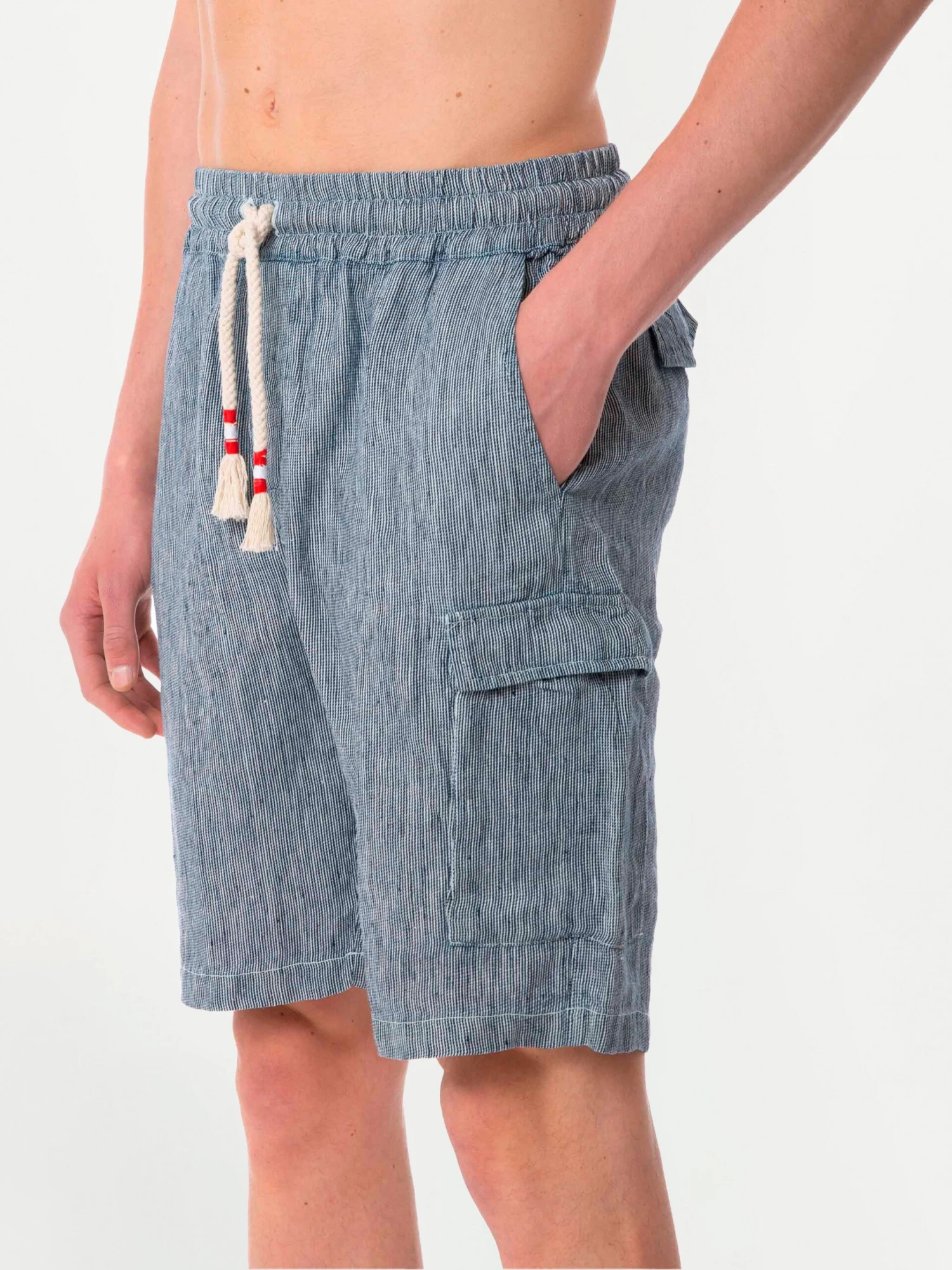 Striped Denim Color Linen Bermuda Shorts 4 Striped Denim Color Linen Bermuda Shorts - Image 2