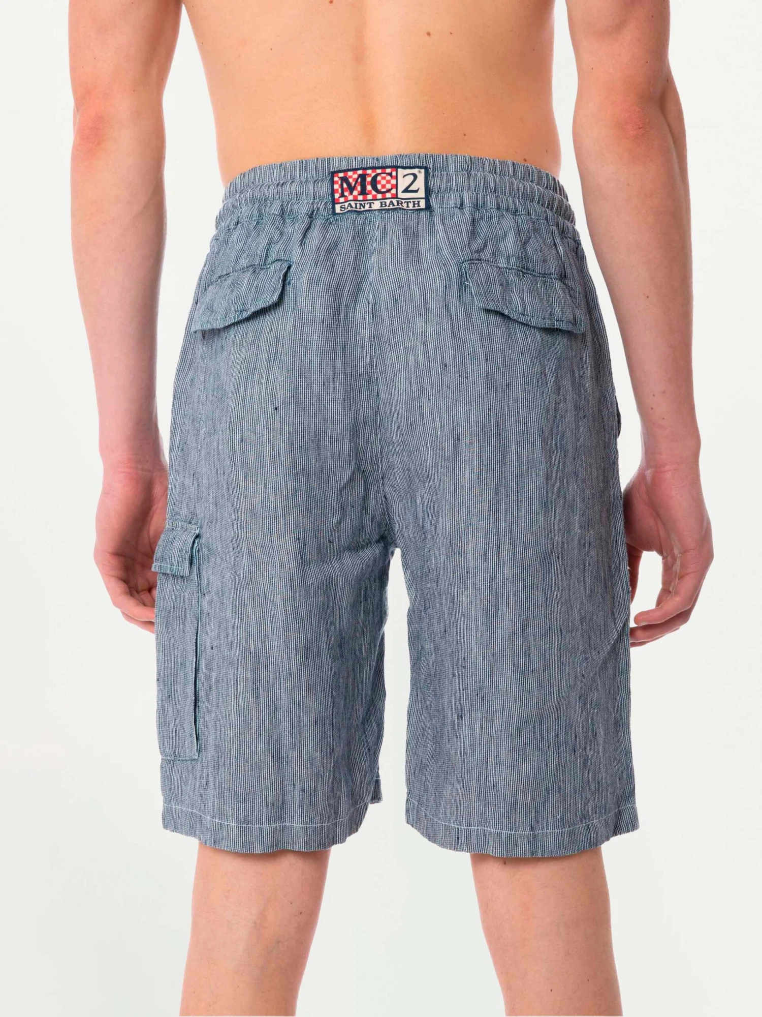 Striped Denim Color Linen Bermuda Shorts 5 Striped Denim Color Linen Bermuda Shorts - Image 3