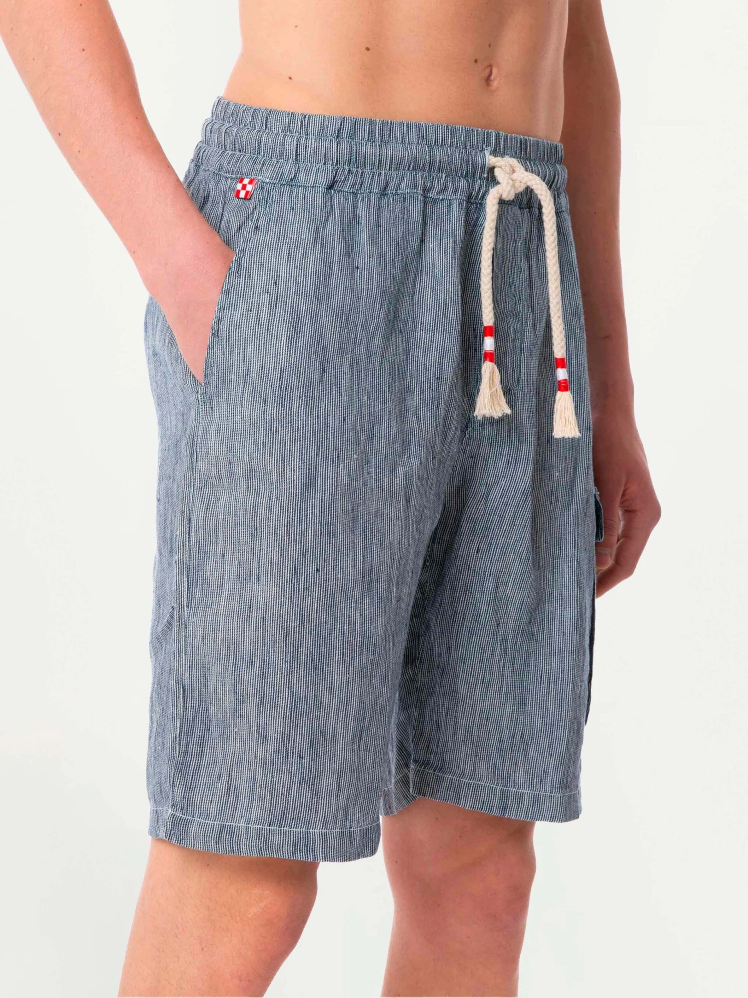 Striped Denim Color Linen Bermuda Shorts 6 Striped Denim Color Linen Bermuda Shorts - Image 4