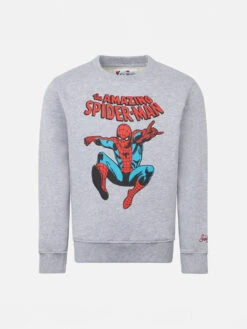 MC2 Saint Barth Boy Crewneck Grey Sweatshirt With Spiderman Print | MARVEL SPECIAL EDITION