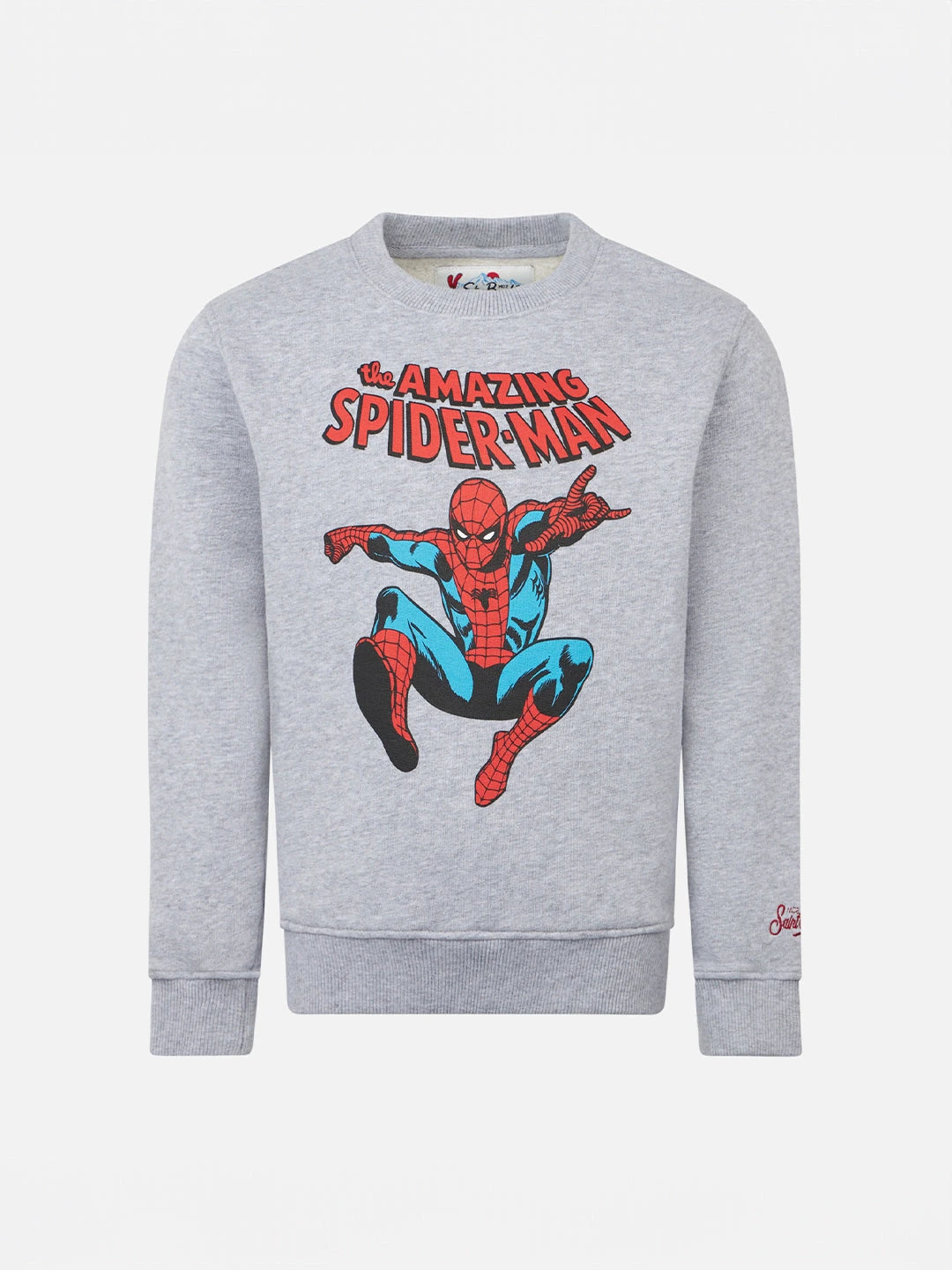 MC2 Saint Barth Boy Crewneck Grey Sweatshirt With Spiderman Print | MARVEL SPECIAL EDITION