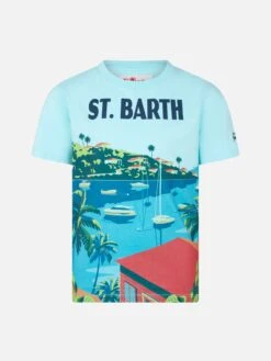 MC2 Saint Barth Boy Cotton T-shirt With St. Barth Postcard Print