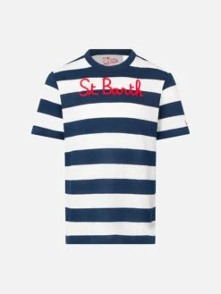 Boy Blue Striped T-shirt With St. Barth Embroidery