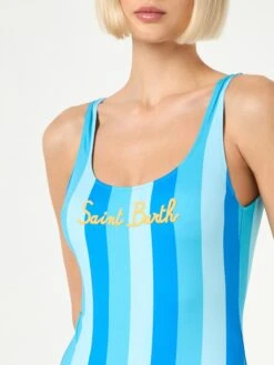 MC2 Saint Barth Woman Light Blue And Bluette Striped Print One Piece Swimsuit -MC2 Saint Barth Shop striped one piece swimsuit 3 5f9b146d 19e1 4a9b bf17 8c0895bc34f0