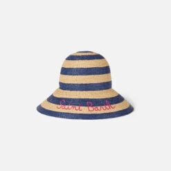 MC2 Saint Barth Woman Straw Bucket With Front Embroidery And Stripes