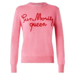 Woman Sweater With Sun Moritz Queen Embroidery -MC2 Saint Barth Shop sunmoritz pink sweater woman