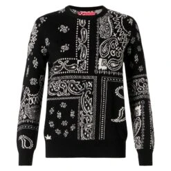 Woman Sweater Blended Cashmere Black Bandana Pattern -MC2 Saint Barth Shop sweater bandanna crewneck woman