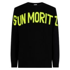 MC2 Saint Barth Man Black Sweater With Lettering -MC2 Saint Barth Shop sweater black embroidery fluo 1