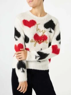 MC2 Saint Barth Woman Brushed Sweater With Spades And Hearts Embroidery