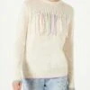 Woman Brushed Sweater With Saint Barth Fringed Embroidery -MC2 Saint Barth Shop sweater embroidery white fringes 1