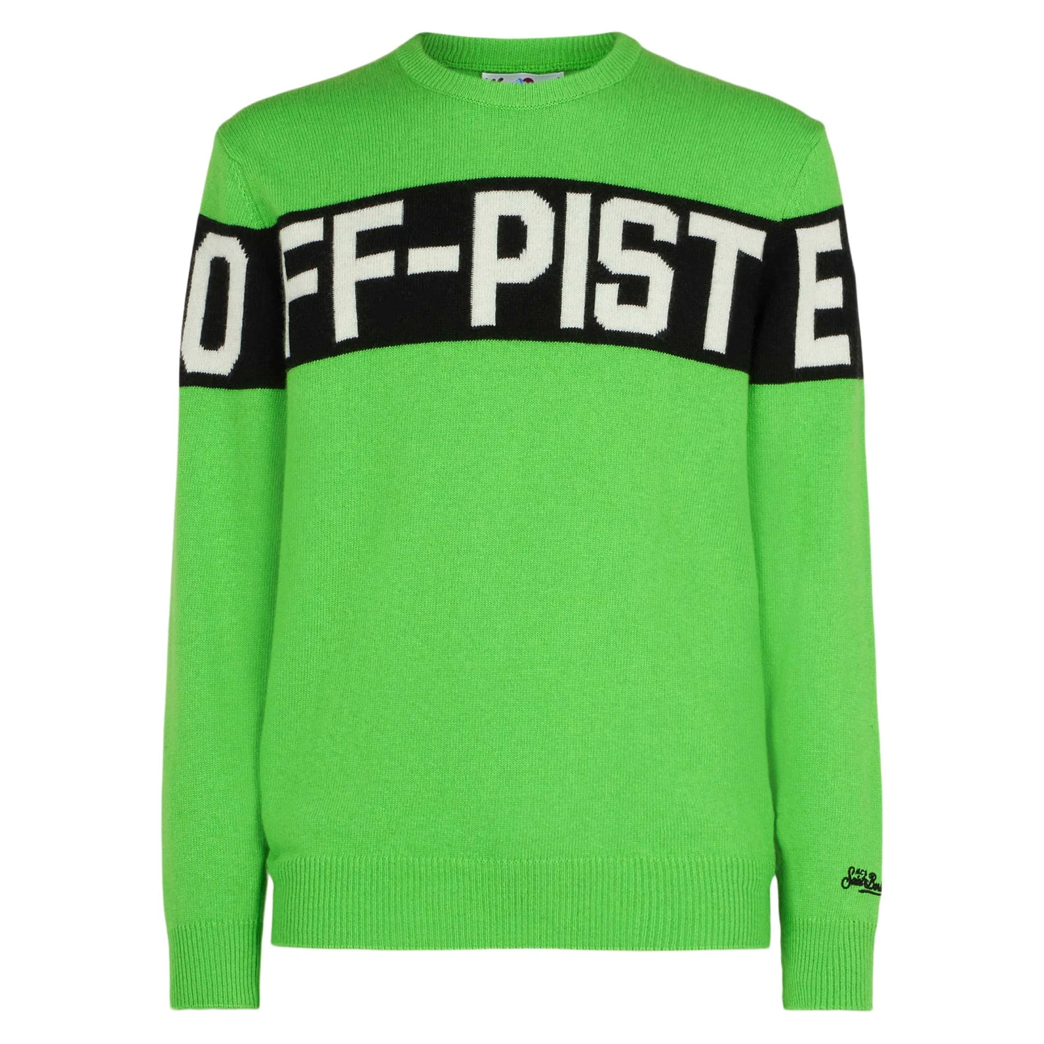 MC2 Saint Barth Man Fluo Green Sweater With Off-Piste Lettering 6 MC2 Saint Barth Man Fluo Green Sweater With Off-Piste Lettering - Image 4