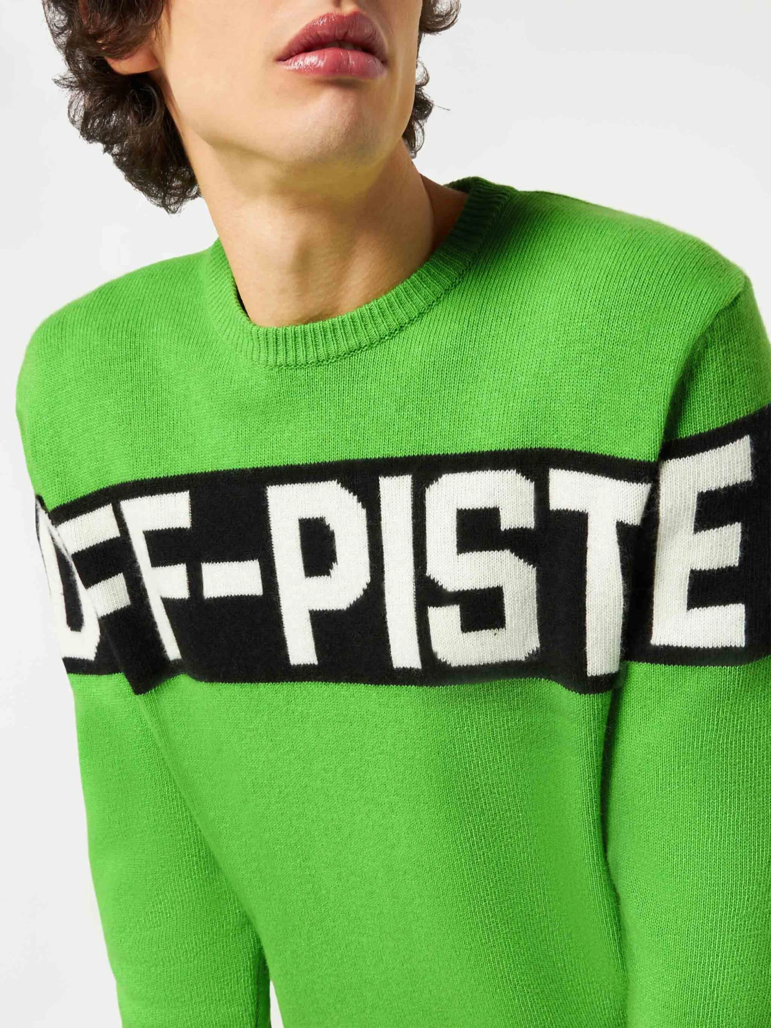 MC2 Saint Barth Man Fluo Green Sweater With Off-Piste Lettering 4 MC2 Saint Barth Man Fluo Green Sweater With Off-Piste Lettering - Image 2