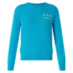 MC2 Saint Barth Woman Light Blue Brushed Sweater With Embroidery -MC2 Saint Barth Shop sweater lightblue alpaca woman