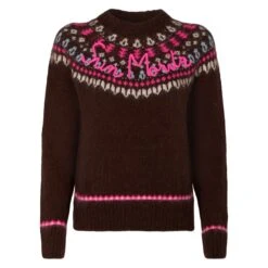 MC2 Saint Barth Woman Brown Crewneck Nordic Jacquard Sweater -MC2 Saint Barth Shop sweater norwegian brown woman 1
