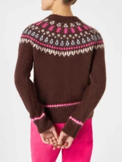 MC2 Saint Barth Woman Brown Crewneck Nordic Jacquard Sweater -MC2 Saint Barth Shop sweater norwegian brown woman 3