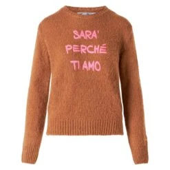 MC2 Saint Barth Woman Brown Brushed Sweater With Embroidery -MC2 Saint Barth Shop sweater woman brown tiamo 4