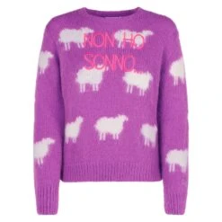 MC2 Saint Barth Woman Brushed Sweater With Sheeps And Non Ho Sonno Embroidery -MC2 Saint Barth Shop sweater woman purple embroidery 1