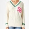 MC2 Saint Barth Woman V-neck Braided Sweater With Patch -MC2 Saint Barth Shop sweater woman white college 1