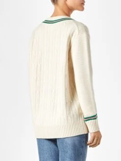 MC2 Saint Barth Woman V-neck Braided Sweater With Patch -MC2 Saint Barth Shop sweater woman white college 2
