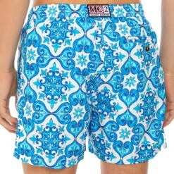 Light Fabric Man Swim Shorts Maiolica Print -MC2 Saint Barth Shop swimshort blue white majolica