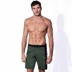 Military Green Swim Shorts With Contrast Lateral Band -MC2 Saint Barth Shop swimshort st barth military