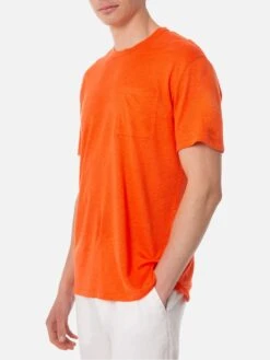 MC2 Saint Barth Man Orange Linen Jersey T-shirt