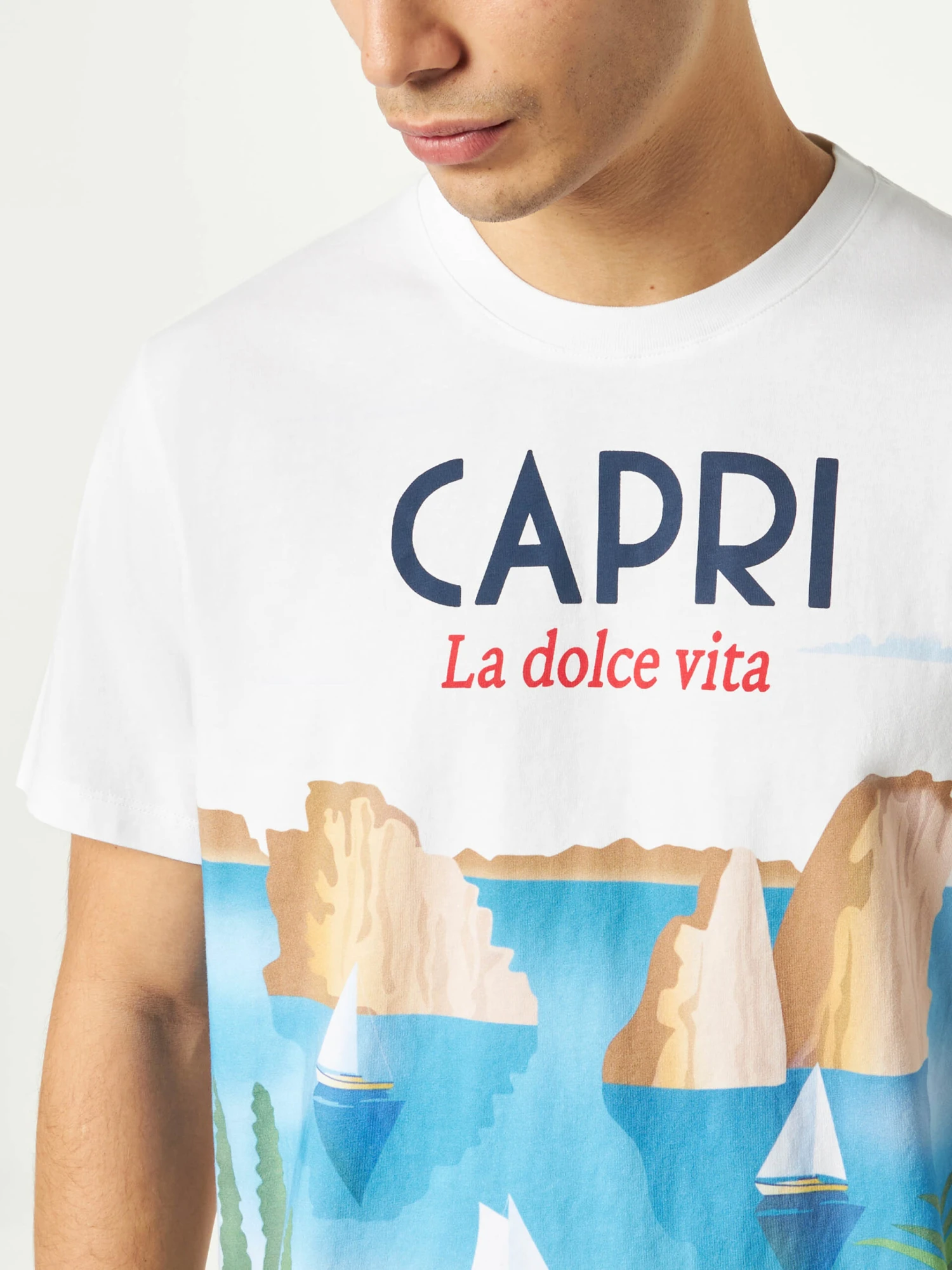 MC2 Saint Barth Man Cotton T-shirt With Capri Postcard Print 4 MC2 Saint Barth Man Cotton T-shirt With Capri Postcard Print - Image 2