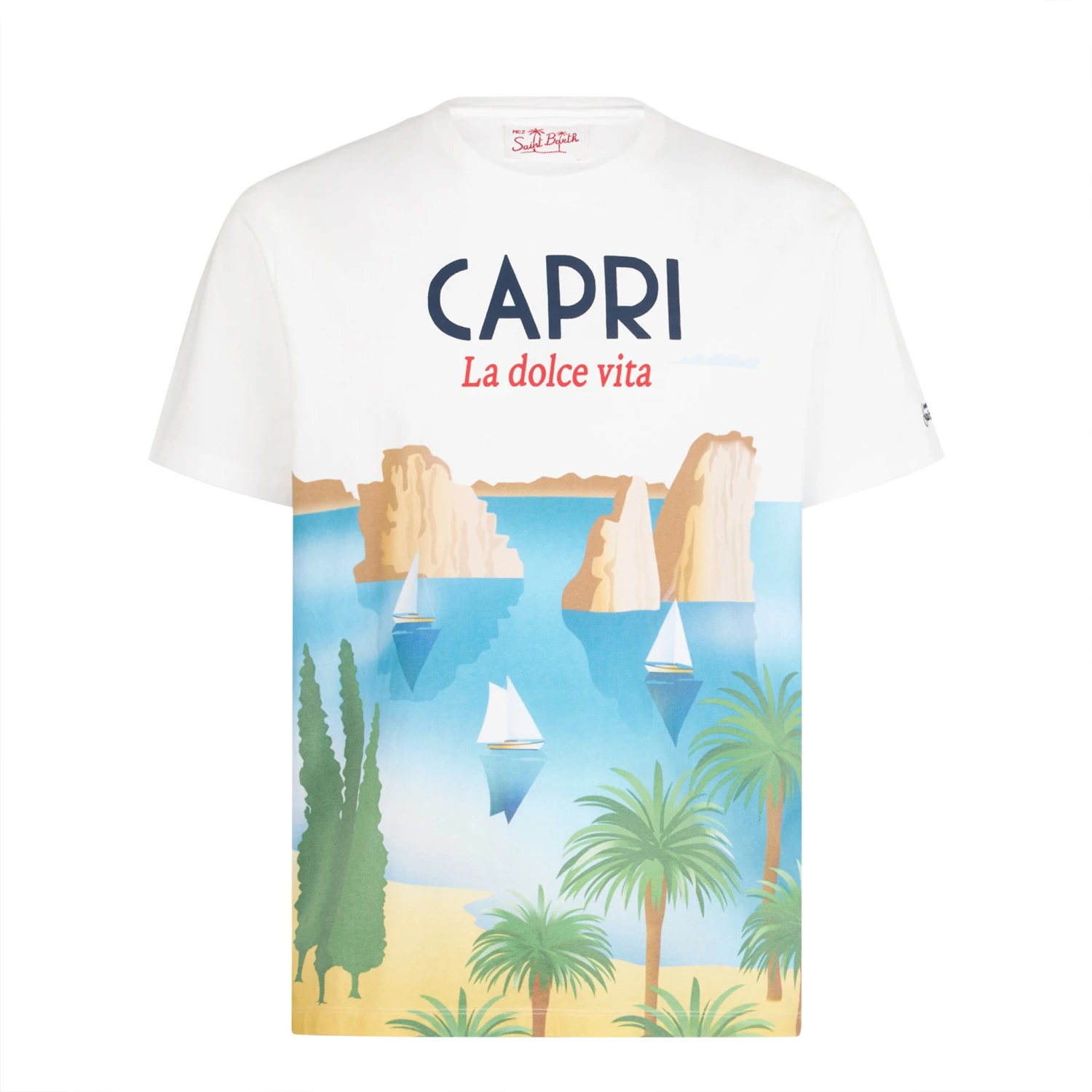 MC2 Saint Barth Man Cotton T-shirt With Capri Postcard Print 5 MC2 Saint Barth Man Cotton T-shirt With Capri Postcard Print - Image 3