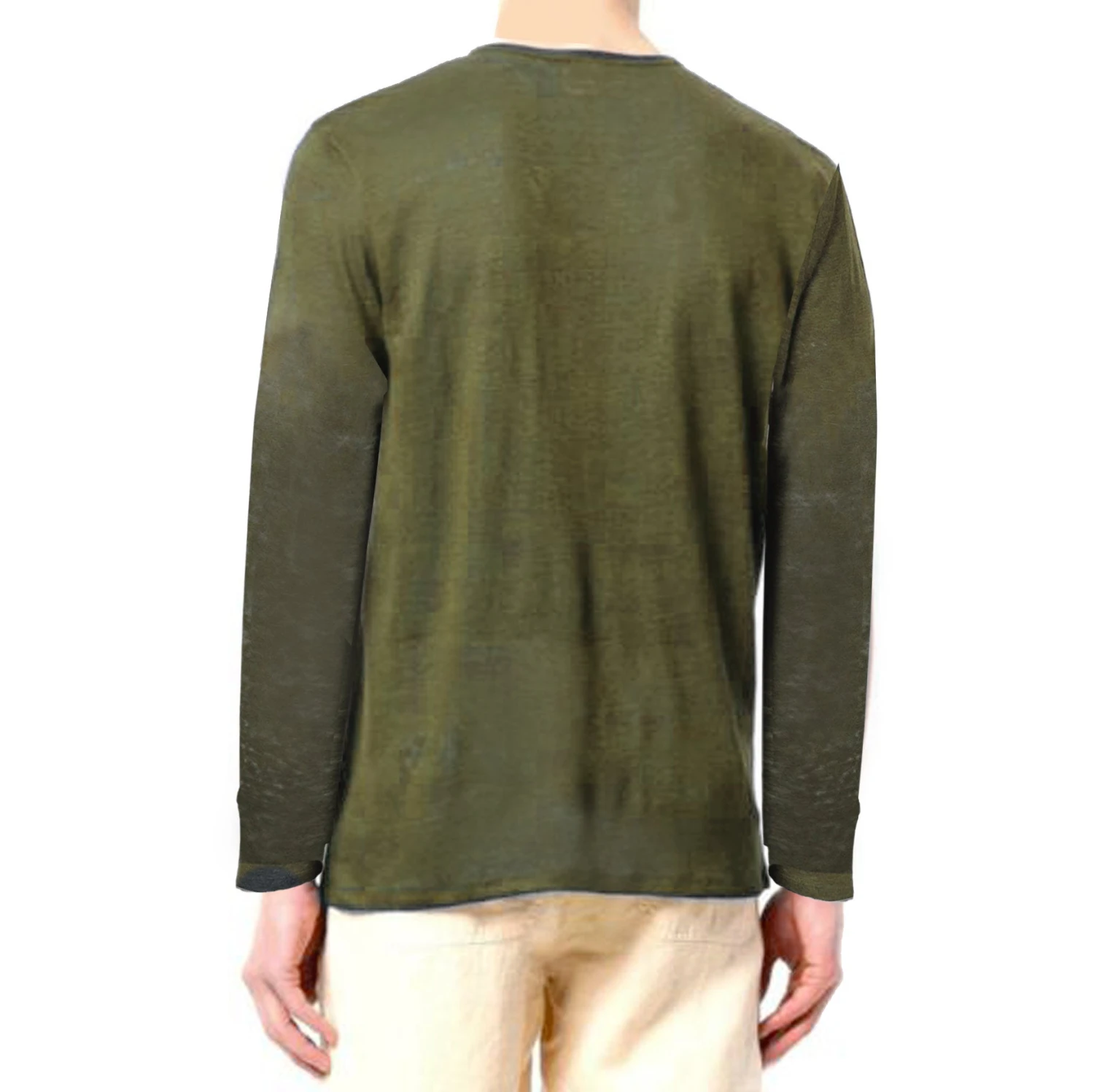 Military Green Linen Man T-Shirt Long Sleeves 6 Military Green Linen Man T-Shirt Long Sleeves - Image 4