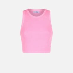 MC2 Saint Barth Cotton Crop Tank Top With St. Barth Embroidery -MC2 Saint Barth Shop tank top woman pink 4