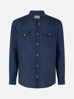 Dark Denim Linen Shirt 9 Dark Denim Linen Shirt -MC2 Saint Barth Shop texan denim shirt man 4