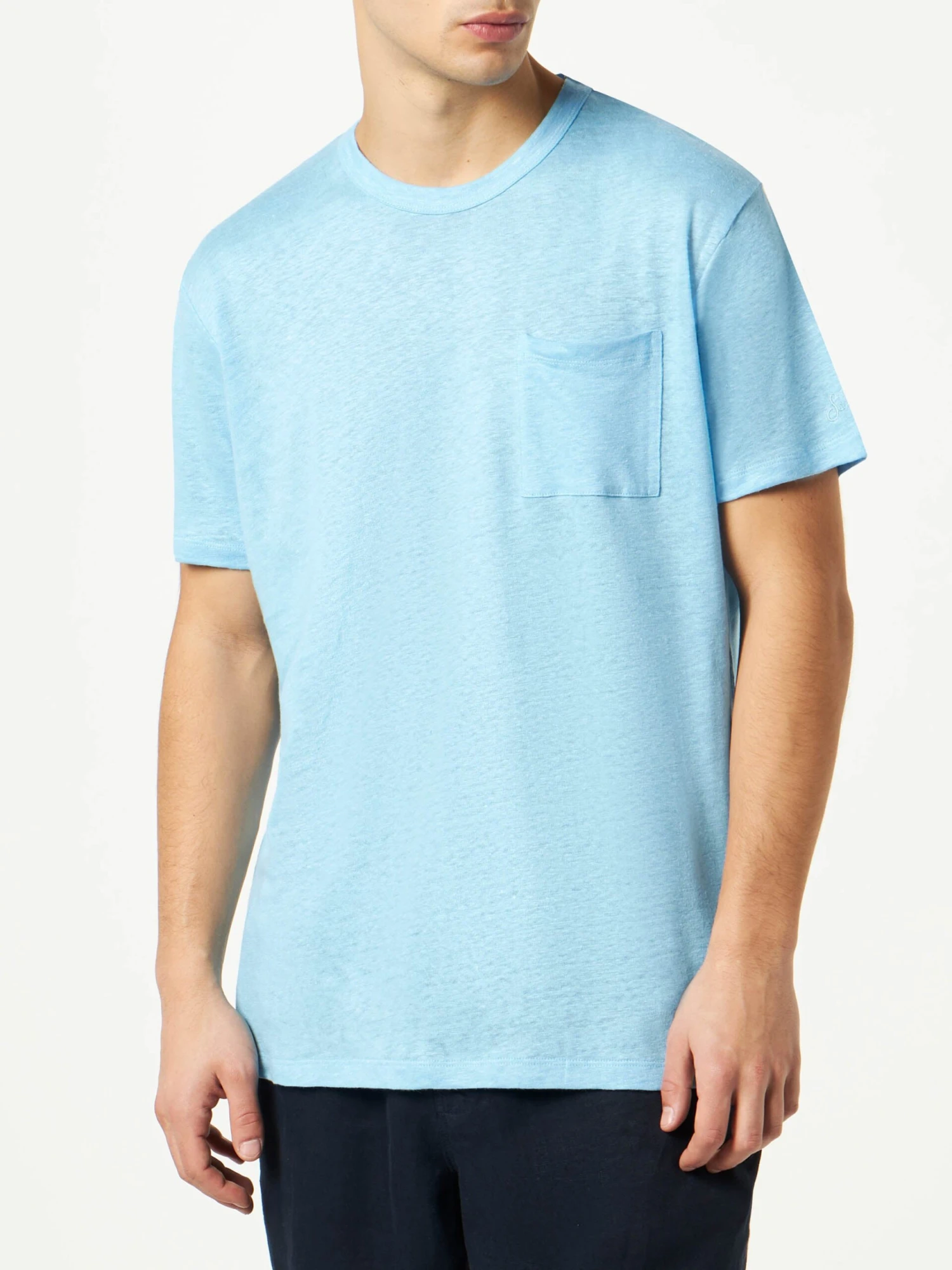 MC2 Saint Barth Man Light Blue Linen Jersey T-shirt 3 MC2 Saint Barth Man Light Blue Linen Jersey T-shirt