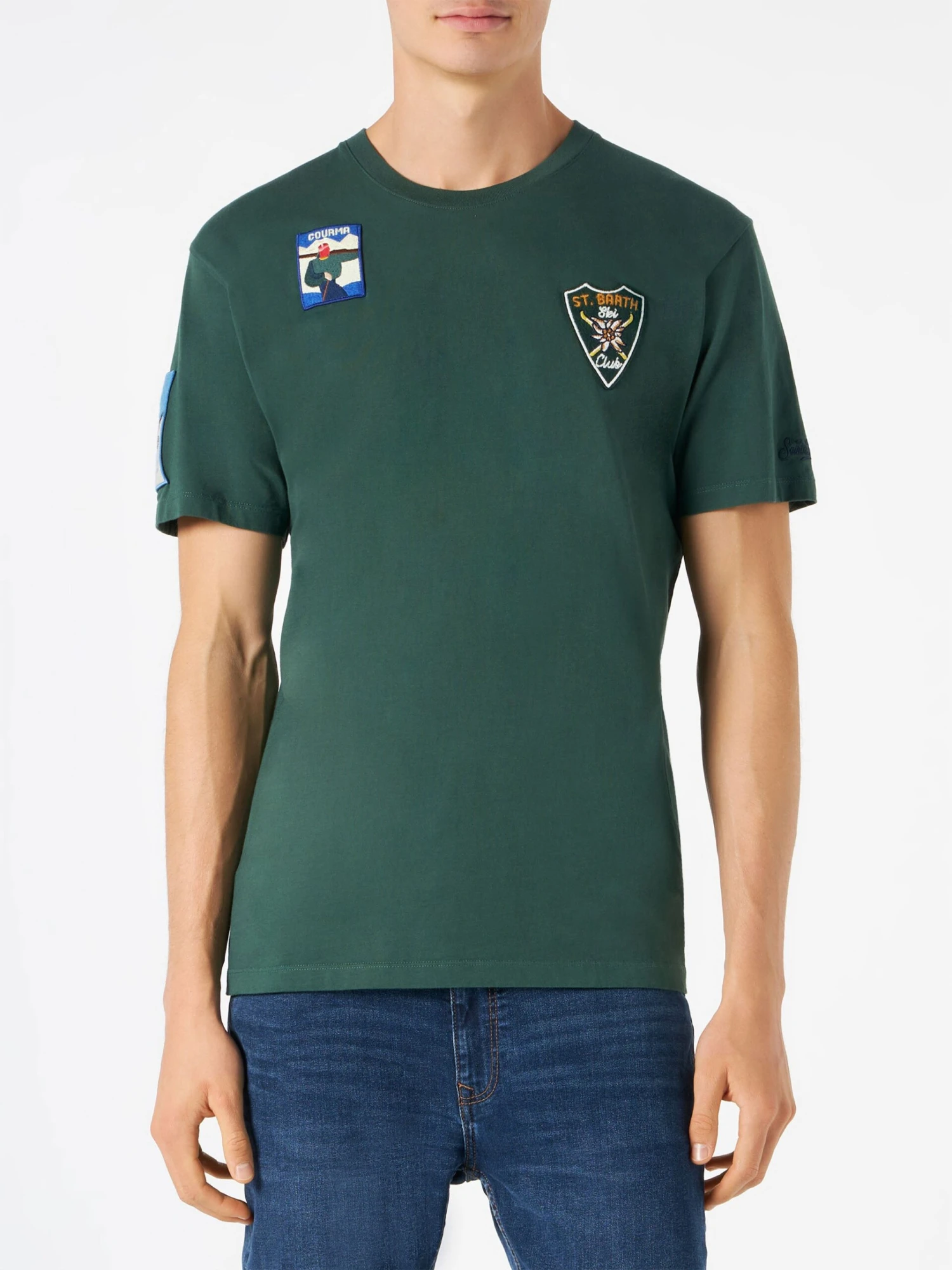 MC2 Saint Barth Man Forest Green T-shirt With Patches 3 MC2 Saint Barth Man Forest Green T-shirt With Patches