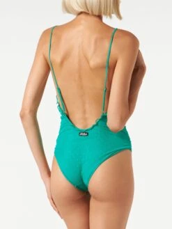 Emerald Green One Piece Swimsuit Francoise With Tulle -MC2 Saint Barth Shop tulle green onepiece swimsuit 2