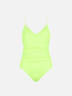 Fluo Yellow One Piece Swimsuit Francoise With Tulle